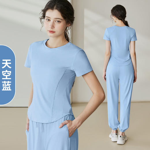瑜伽服女冰感UPF50+防晒夏季新款运动户外速干健身短袖T恤上衣 商品图3