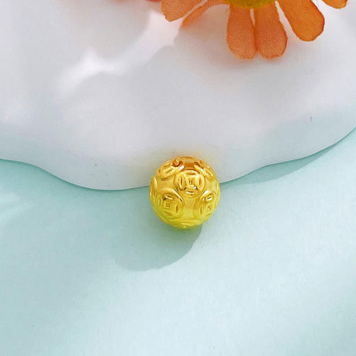 【限时7.5折】【定价黄金】足金 3D硬金空心财源广进铜钱图案转运金珠手串配件钱币珠Diy手串配件（珠约7.9-8.3mm）(AU3DSC00040-4)（预售产品下单后不退款不退货不换货不补差价） 商品图0