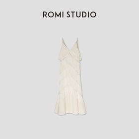 ROMI STUDIO“棕标系列”自然肌理垂感流苏吊带露背连衣裙 D3221