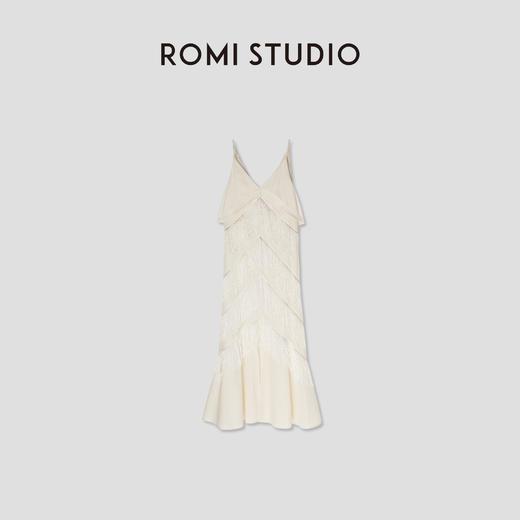 ROMI STUDIO“棕标系列”自然肌理垂感流苏吊带露背连衣裙 D3221 商品图0