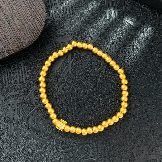 【限时克减150元】足金 3D硬金空心转运珠金珠六字真言经文弹力绳成品手串（珠约3.8-4.2mm）(AK3DSC00033)预售产品下单后不退款不退货不换货不补差价 商品图1