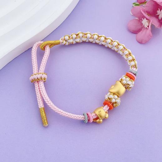 【限时7.5折】【定价黄金】足金 #卡通 3D硬金空心KT猫卡通Hellokitty凯蒂猫蝴蝶结招财猫编织绳调节手串成品手串(AJ3DSC00255) 商品图1