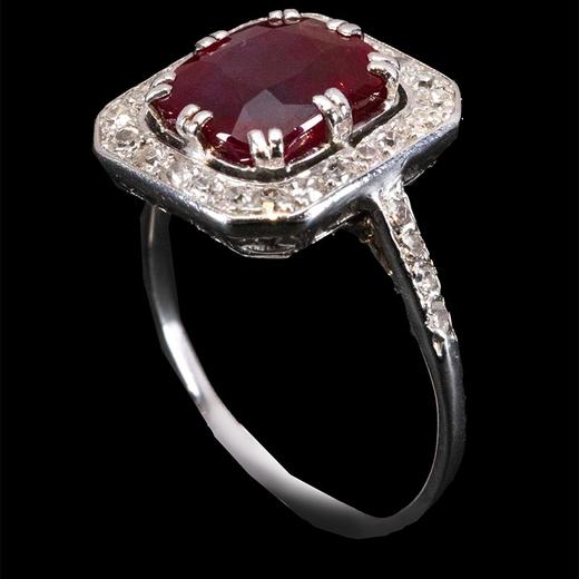 独角鹿西洋古董 1920-1930年代法国出品装饰艺术风格铂金镶嵌缅甸无烧红宝石及钻石戒指 商品图4