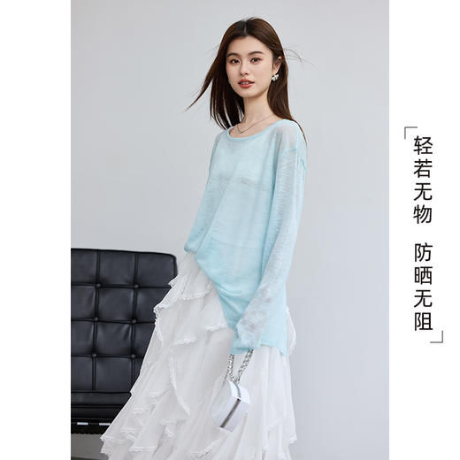 VICTORIA&VERA春季“懒人双面穿”雾蓝微透冰丝裸感针织衫长袖正反两穿春夏通勤显瘦心机装 商品图4