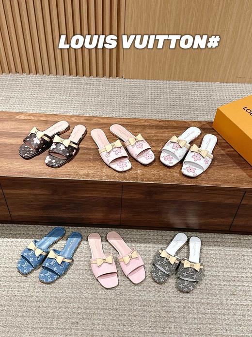 驴家LV2025/SS驴牌新款丹宁牛仔系列小蝴蝶一字拖印花拖鞋（HC） 商品图0