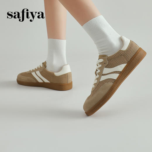 预售7天|Safiya/索菲娅2025复古学院风网面透气拼色休闲系带德训鞋SFD1112055 商品图2