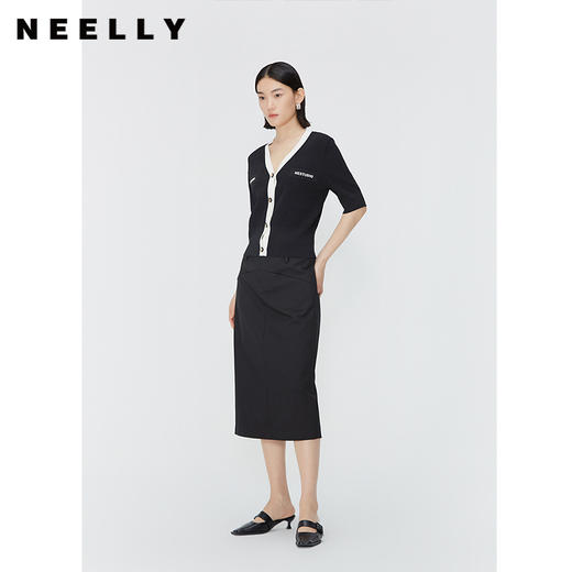 NEELLY纳俪商场同款夏季新款黑色西装半身裙女中长款时尚通勤长裙N25044E04567 商品图0
