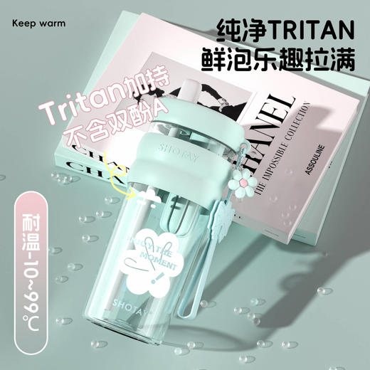 时尚花茶水杯 tritan高颜值夏耐摔耐高温大容量 运动便携吸管杯 商品图2