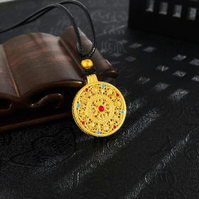 【限时克减150元】足金999 #八宝罗盘 #低温珐琅 古法镂空圆盘挂绳吊坠十字金刚杵八宝罗盘吊坠（黑绳为进口配绳，含珠子）(AUQGFDZ00063-2)