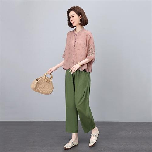 HRNJL2607美衣重工刺绣双支苎麻衬衫女气质绣花衬衣春款长袖单排扣上衣蕾丝 商品图4