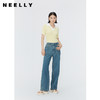 NEELLY纳俪商场同款夏新款撞色显瘦翻领短袖针织女V领五分袖上衣N25044A14420 商品缩略图0