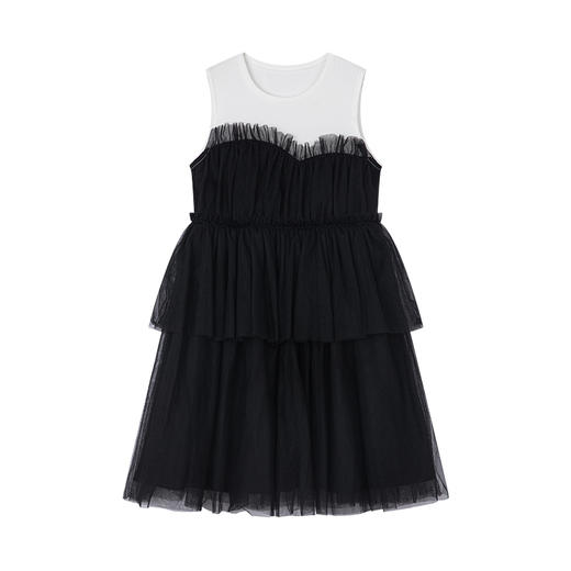 笛莎千与2025夏季新款女童时尚网纱拼接针织无袖连衣裙 商品图4