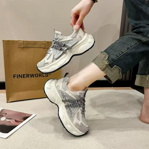 【英国Nudilor张凌赫同款老爹鞋SS260】citywalk专属鞋 4.5cm厚底超级显腿长，巨轻便秀气▽张凌赫同款，超多博主都入坑的爆版√鞋身网面错落分布，重工设计防滑橡胶大底，舒适行走不打滑! 商品图3