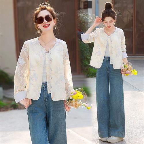 HR YWY8995小香风蕾丝重工刺绣薄外套洋气防晒衣外搭开衫 商品图1