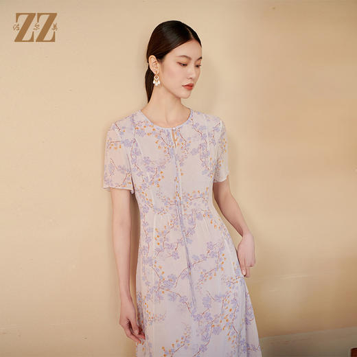 佐尔美夏季新款新中式国风时尚气质桑蚕丝连衣裙女M42LS49 商品图3