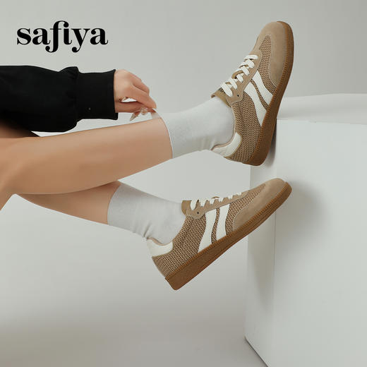 预售7天|Safiya/索菲娅2025复古学院风网面透气拼色休闲系带德训鞋SFD1112055 商品图3