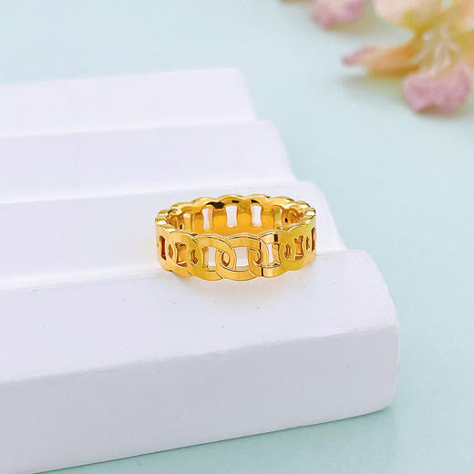 【限时克减150元】足金 无氰5D硬金固口戒指镂空锁链戒指几何环环相扣链条圈戒(AU5DJZ00035)（预售产品下单后不退款不退货不换货不补差 商品图1