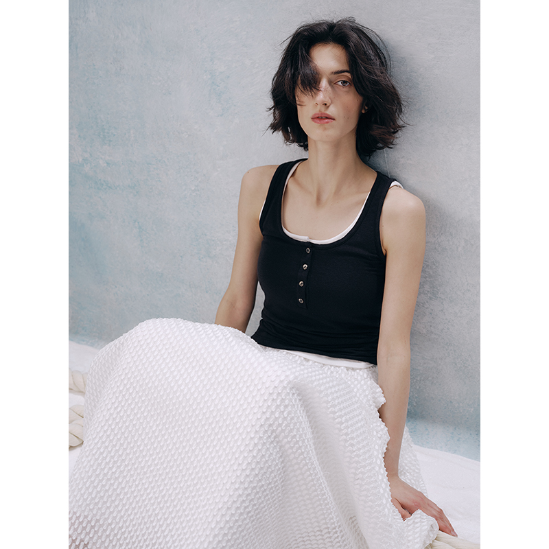 UMILAB【纳凉】亚麻氨纶混纺凉感透气 修身显瘦大U领背心K630W