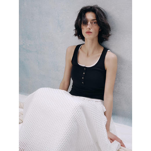 UMILAB【纳凉】亚麻氨纶混纺凉感透气 修身显瘦大U领背心K630W 商品图0