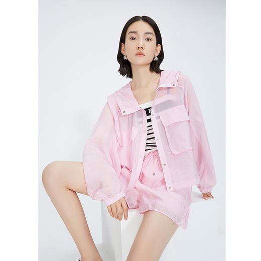 NEELLY纳俪商场同款夏新款时尚套装粉色连帽衬衫外套女多巴胺上衣N25044Z04588 商品图1