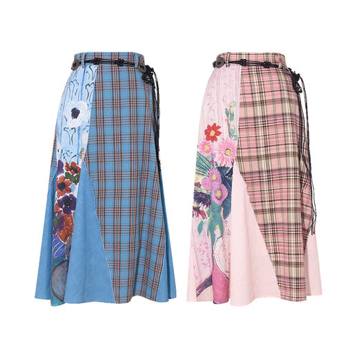 两三事 次元漫游 2025夏季新款波西米亚格子印花裙a字半身裙 商品图4