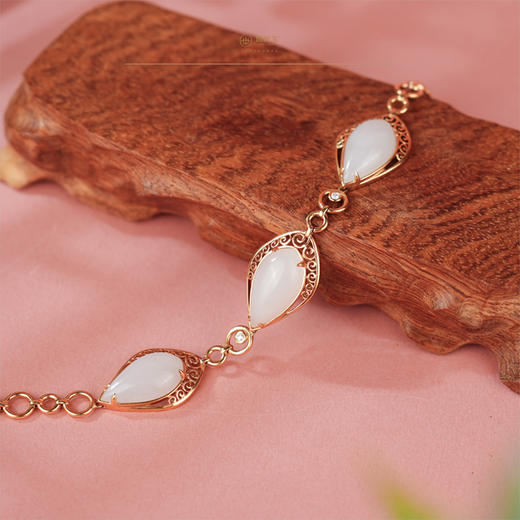 新疆国玉盟世玉【金韵衔玉】羊脂白玉金镶手链【带证书·顺丰物流】 商品图2