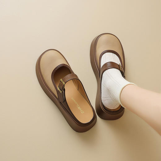 ZHR厚底勃肯半拖鞋女2025夏季新款包头半拖魔术贴一脚蹬懒人鞋 商品图3