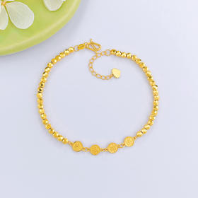 【限时克减150元】足金999.9 【精品】调节平安喜乐圆牌蹦迪珠手链(AWSL00046)（预售产品下单后不退款不退货不换货不补差价）（预售产品下单后不退款不退货不换货不补差价）