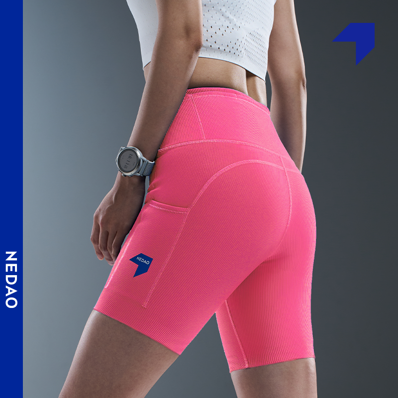 NEDAO内道汗隐痕条纹紧身跑步运动女春夏新四分半弹短裤