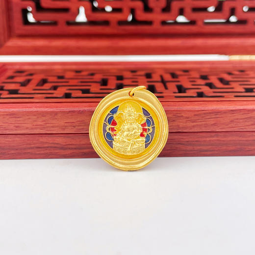 【限时克减150元】足金 古法实心低温珐琅如意圆牌吊坠黄财神手串配件Diy手串配饰(AMGFSC01334)(预售产品下单后不退款不退货不换货不补差价 商品图0