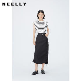 NEELLY纳俪商场同款夏季新款套头直筒条纹坎肩上衣女圆领宽肩上衣N25044A14405