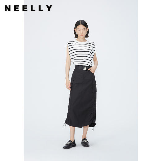 NEELLY纳俪商场同款夏季新款套头直筒条纹坎肩上衣女圆领宽肩上衣N25044A14405 商品图0