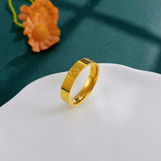 【限时克减150元】足金999.9 #固口戒指 【精品】实心镜面金米字车花戒指圈戒（面宽约4.1-4.5mm）(AIJZ00147)预售产品下单后不退款不退货不换货不补差价 商品图1