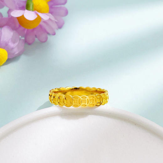 【限时克减150元】足金999 #招财进宝 【精品】黄金实心高光招财铜钱造型金币时尚固口戒指(AUQJZ00113)（预售产品下单后不退款不退货不换货不补差价 商品图2