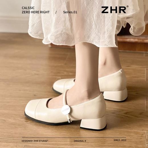 ZHR复古增高单鞋2025新款白色一字法式气质浅口玛丽方头珍鞋皮鞋 商品图8