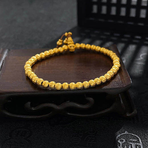 【限时克减150元】足金999.9 #复古风 古法如意纹金珠流苏古风万事不难转运金珠南瓜珠手串弹力绳手串（金珠约3.8-4.2mm）(AVGFSC00027)预售产品下单后不退款不退货不换货不补差价 商品图1