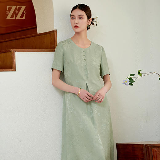 佐尔美夏季新款新中式国风时尚气质桑蚕丝连衣裙女M42LS84 商品图2