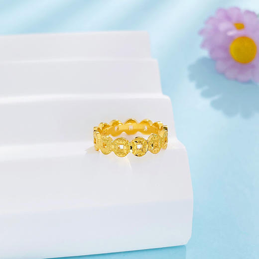 【限时克减150元】足金999.9 #碎碎冰 #招财进宝 【精品】空心镜面金铜钱造型戒财源滚滚招财金币戒指固口圈戒(AIJZ00154)（预售产品下单后不退款不退货不换货不补差价 商品图2