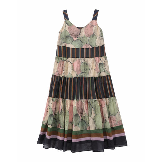 谜底连衣裙无袖2025夏新品复古风度假欧根纱A型长吊带裙252ML0642 商品图4