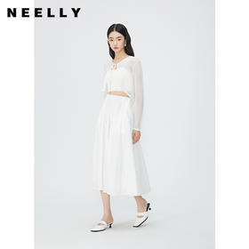 NEELLY纳俪商场同款夏季新款V领绑带高腰针织开衫女温柔百搭上衣N25044A04558