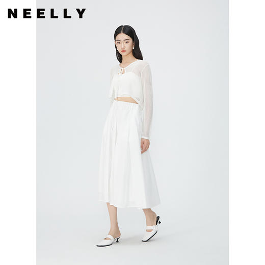 NEELLY纳俪商场同款夏季新款V领绑带高腰针织开衫女温柔百搭上衣N25044A04558 商品图0