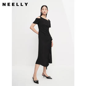 NEELLY纳俪商场同款夏季新款时尚修身连衣裙女百搭收腰开衩长裙N25044Y04584