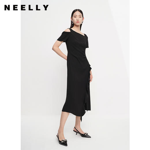 NEELLY纳俪商场同款夏季新款时尚修身连衣裙女百搭收腰开衩长裙N25044Y04584 商品图0