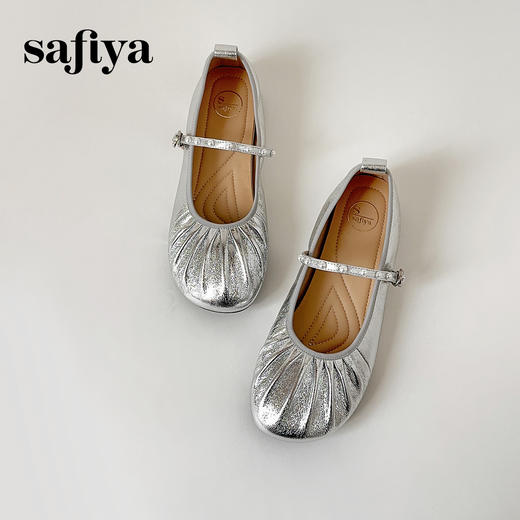Safiya/索菲娅2025芭蕾舞鞋羊皮褶皱软底浅口玛丽珍平底单鞋SFD3111403 商品图6