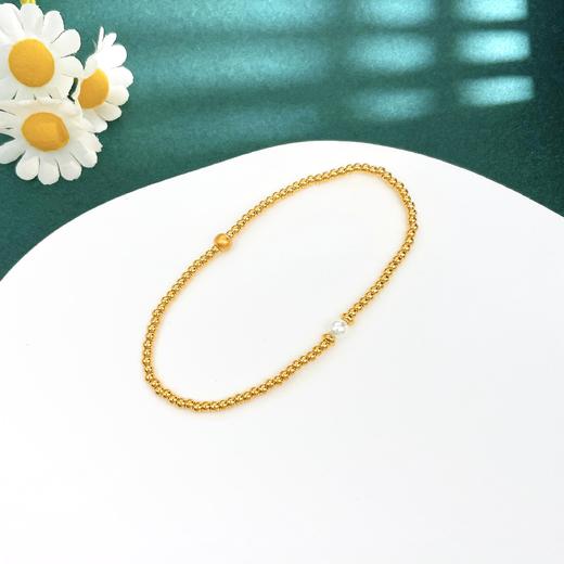 【限时7.5折】【定价黄金】足金 #电商超轻 3D硬金空心贝珠间圆珠手串弹力绳成品手串（珠约2.1mm)(AK3DSC00010)预售产品下单后不退款不退货不换货不补差价 商品图3