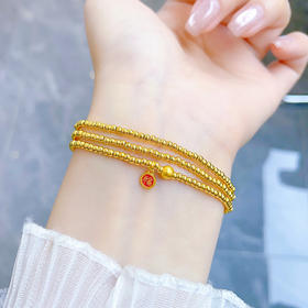 【限时克减150元】足金 #超轻 #祈福 【精品】3D硬金空心吉星福星福吉牌吊饰三圈幸运手串圆珠弹力绳成品手串(AK3DSC00034)（预售产品下单后不退款不退货不换货不补差价）