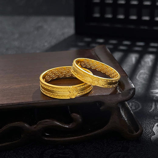 【限时克减128元】足金999.9 #婚庆 #情侣日常 古法实心活口戒指圈戒藏式十字金刚杵回纹如意情侣戒对戒/对(GFQLJ00062)（预售产品下单后不退款不退货不换货不补差价） 商品图3