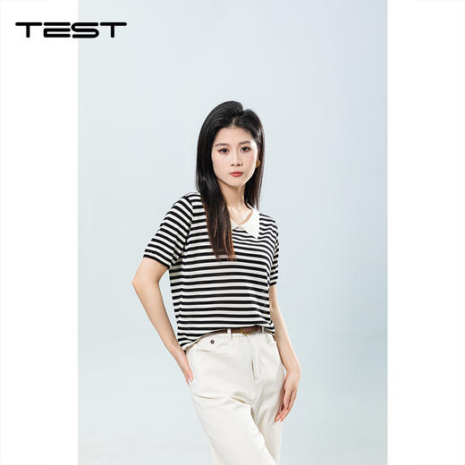 夏上新时尚条纹海军领气质宽松针织衫1252049 商品图4