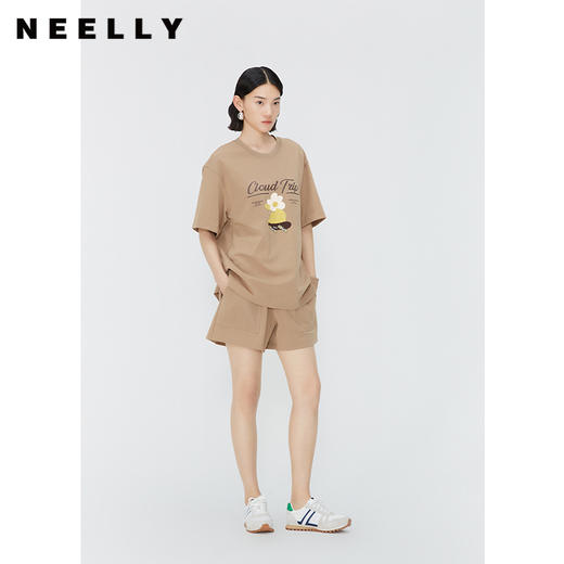NEELLY纳俪商场同款夏季新款休闲印花T恤女松紧腰阔腿短裤套装N25044Z04573 商品图0