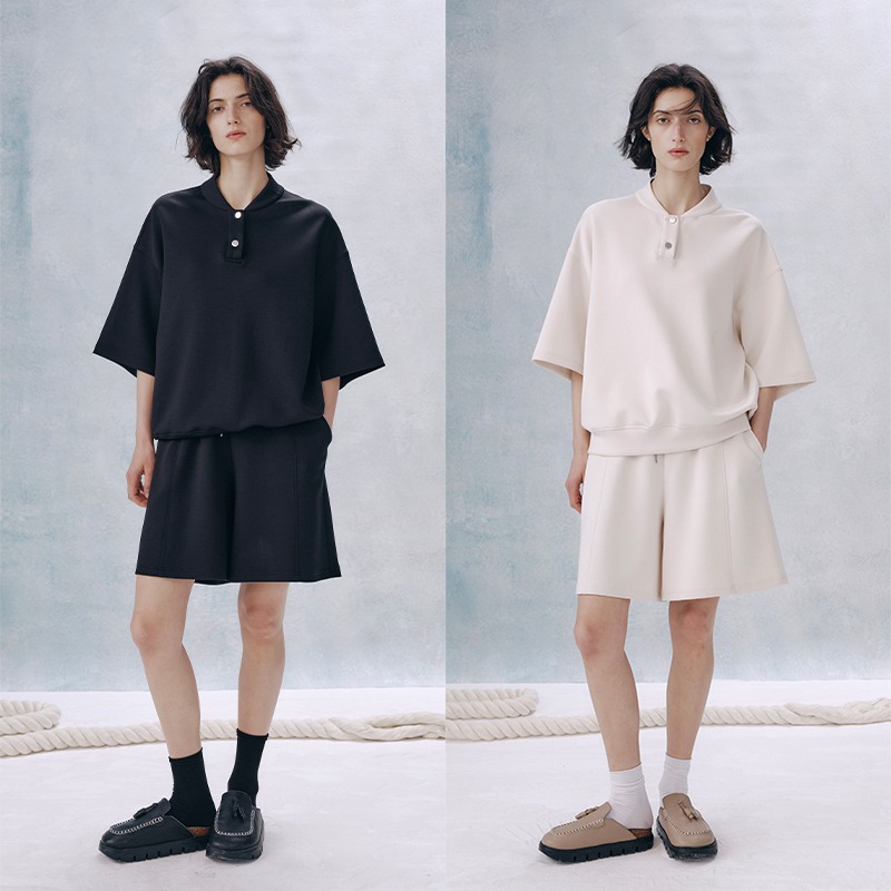 UMILAB【晨曦】柔软透气空气层松弛廓形短袖/松紧腰短裤套装E222M